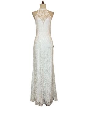 Lulus Love Season White Lace Backless Halter Wedding Dress White Size S FLAW